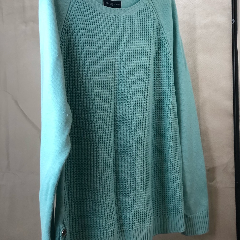 Ladies turquoise sweater.  Sweater brand is Karen Scott and the size is XL. - Picture 7 of 7